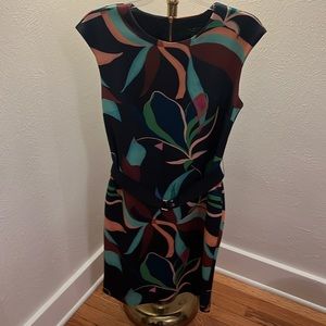 Ted Baker bodycon dress with stretch ribbon belt, rose gold trim